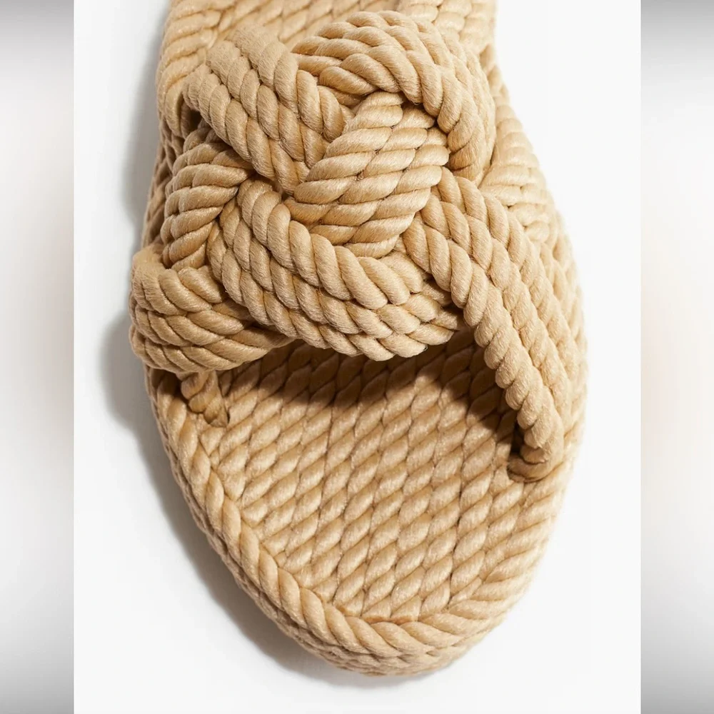 H&M Cream Braided Rope Slide Sandals